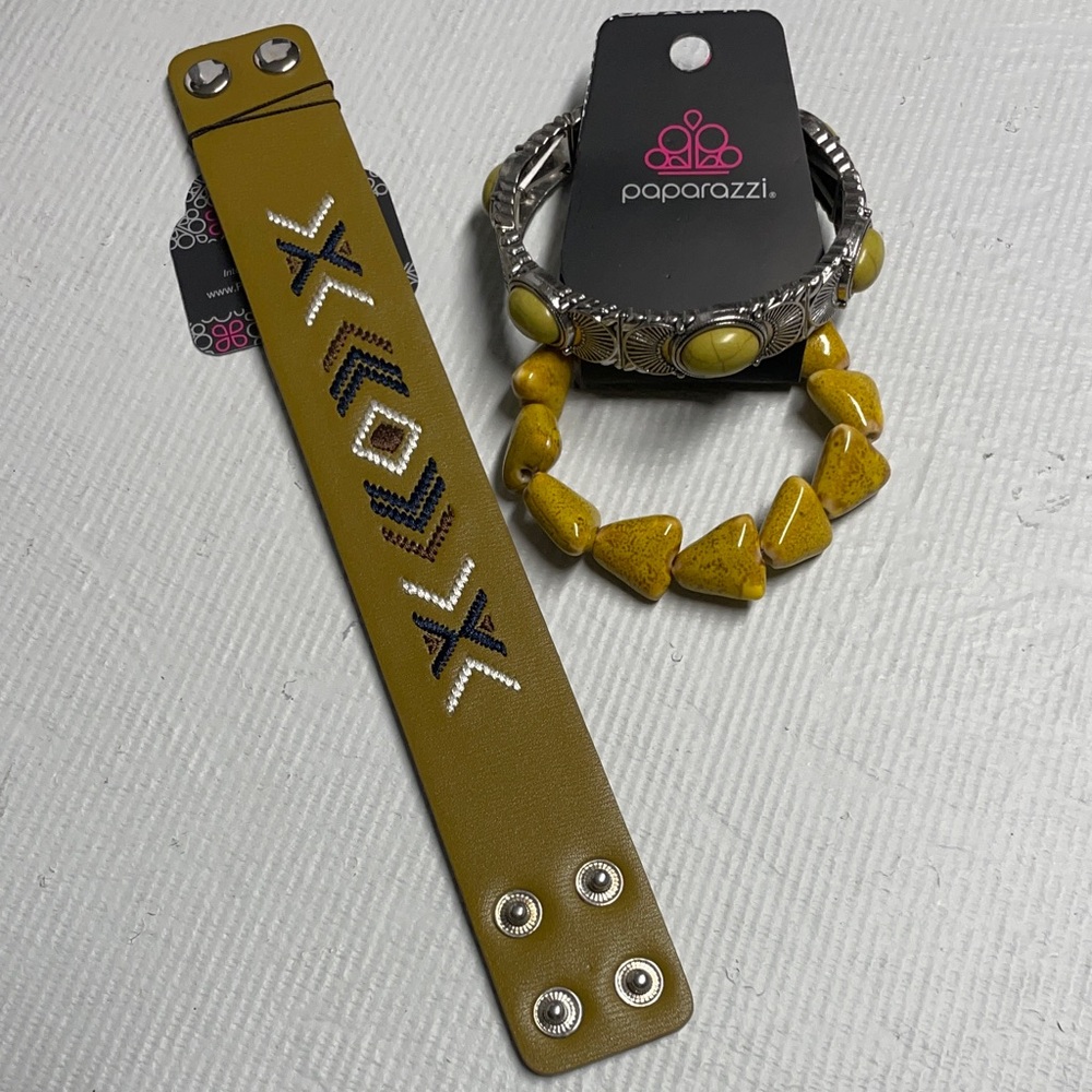 Paparazzi Mustard Bracelet and Tan Cuff Set